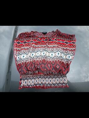 by & by Red Multicolor Geometric Smocked shirt women’s small